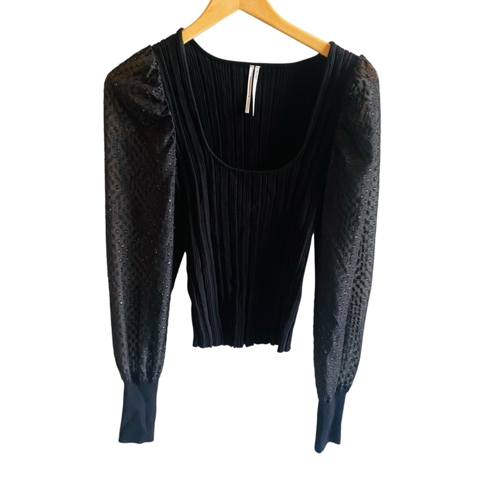 Anthropologie Puff Sleeve Shimmer Sweater in Black - Picture 12 of 16